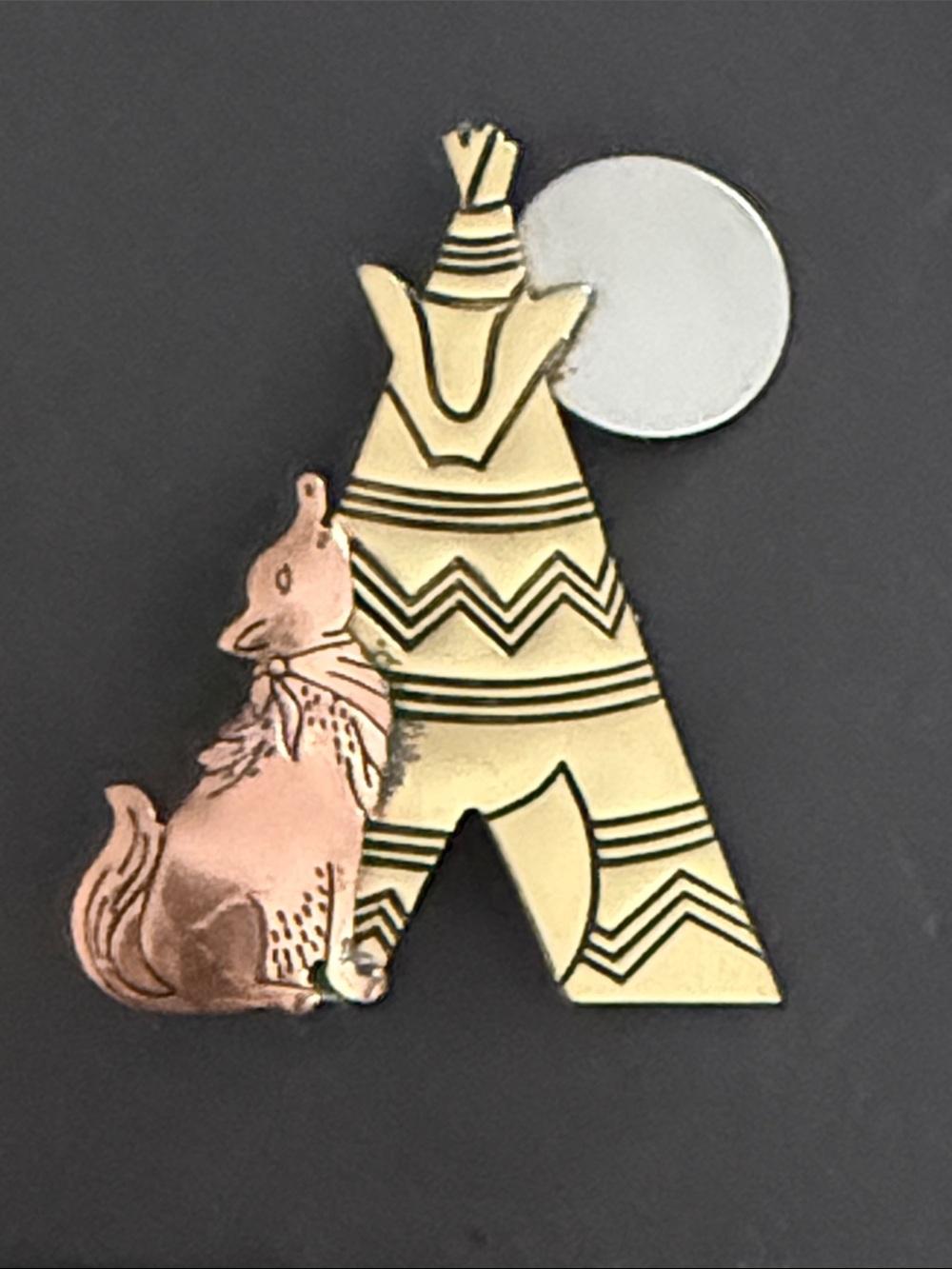 Gold & Rose Fox Teepee Brooch with Silver Moon